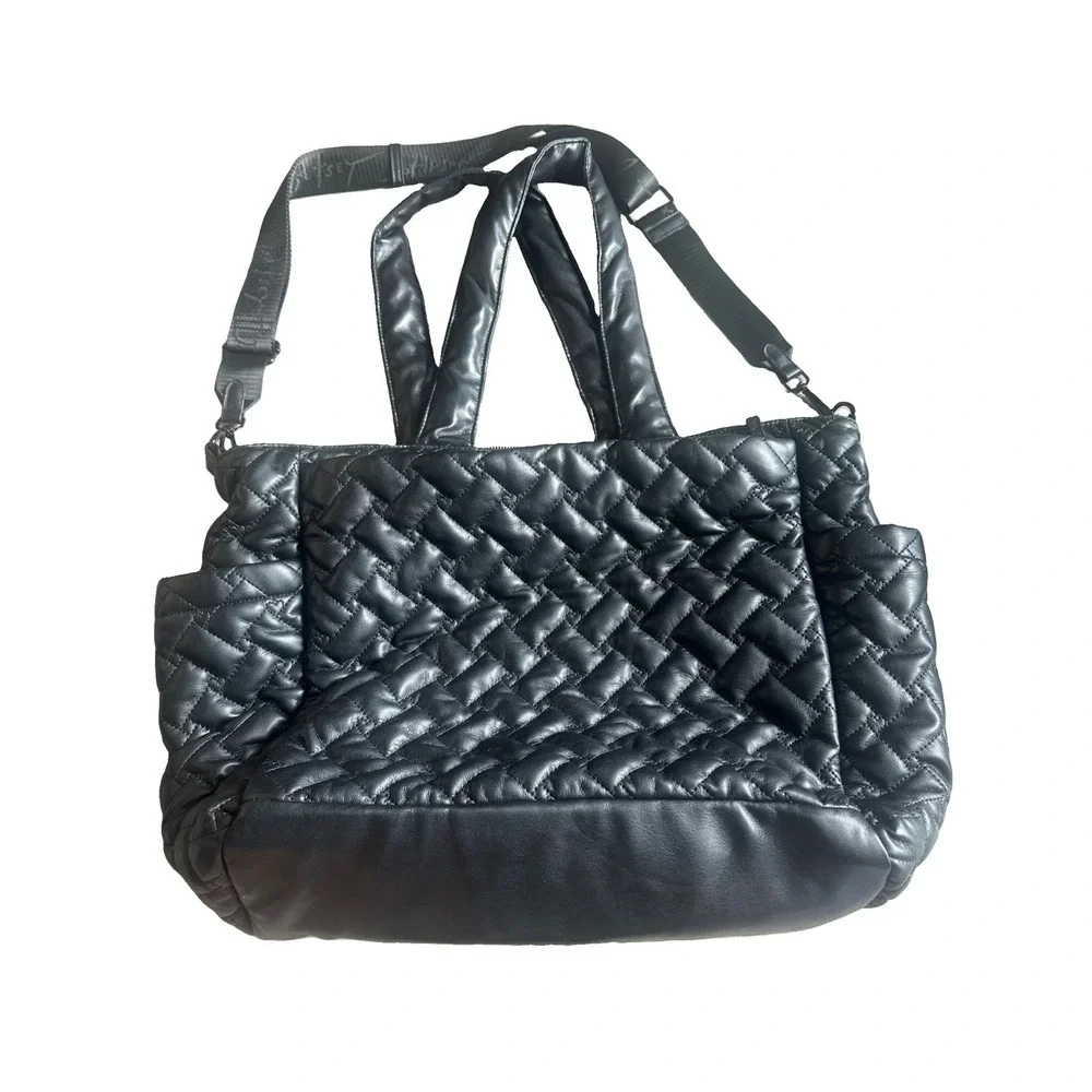 Betsey Johnson Xojaney Black Quilted Large Tote Weekender With Side Pockets